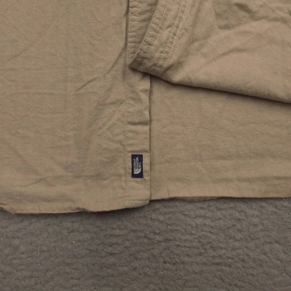The North Face Button Down Shirt Mens XXL Tan Long Sleeve Cotton Hiking Outdoors